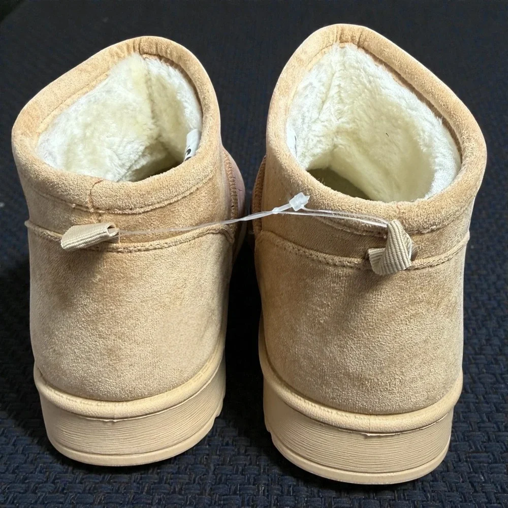 SO Goods for Life Womens Mini Ankle Boots Tan Faux Suede Faux Fur Lined Size 10